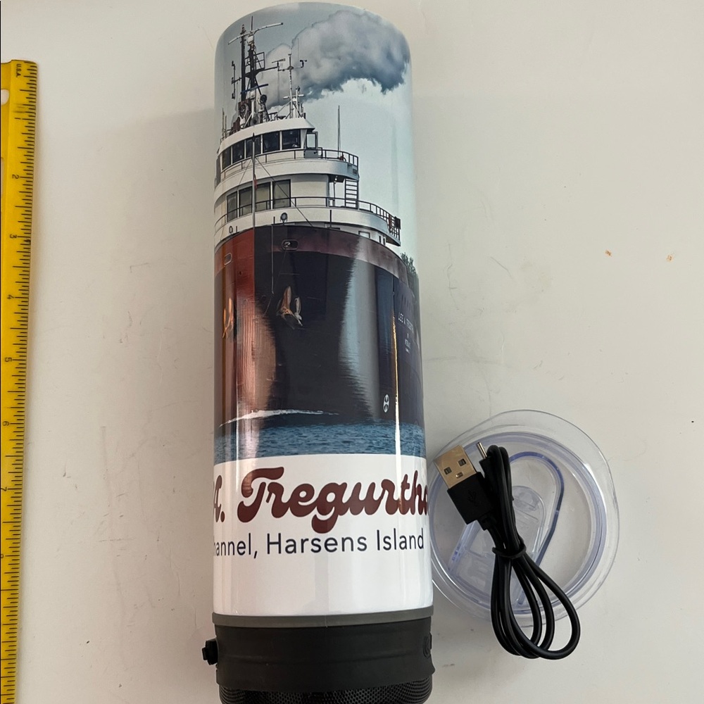 Custom Heated Ship Design Tumbler with Lid and Rechargeable USB Cable